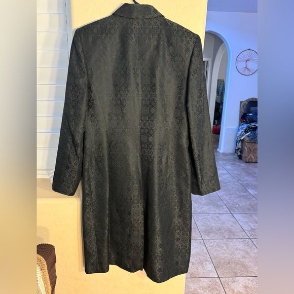 Ann Taylor 100% silk trench coat paisley printed black size 8 - Picture 2 of 7